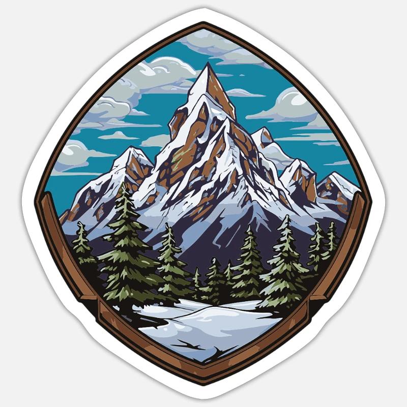 Mountain Summit Shield Emblem Mountains - Sticker size S (10 x 10 cm) - white matte