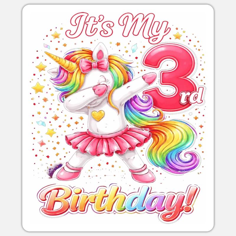 Dritter Geburtstag Einhorn Regenbogen Sticker Größe S (10 x 10 cm)
