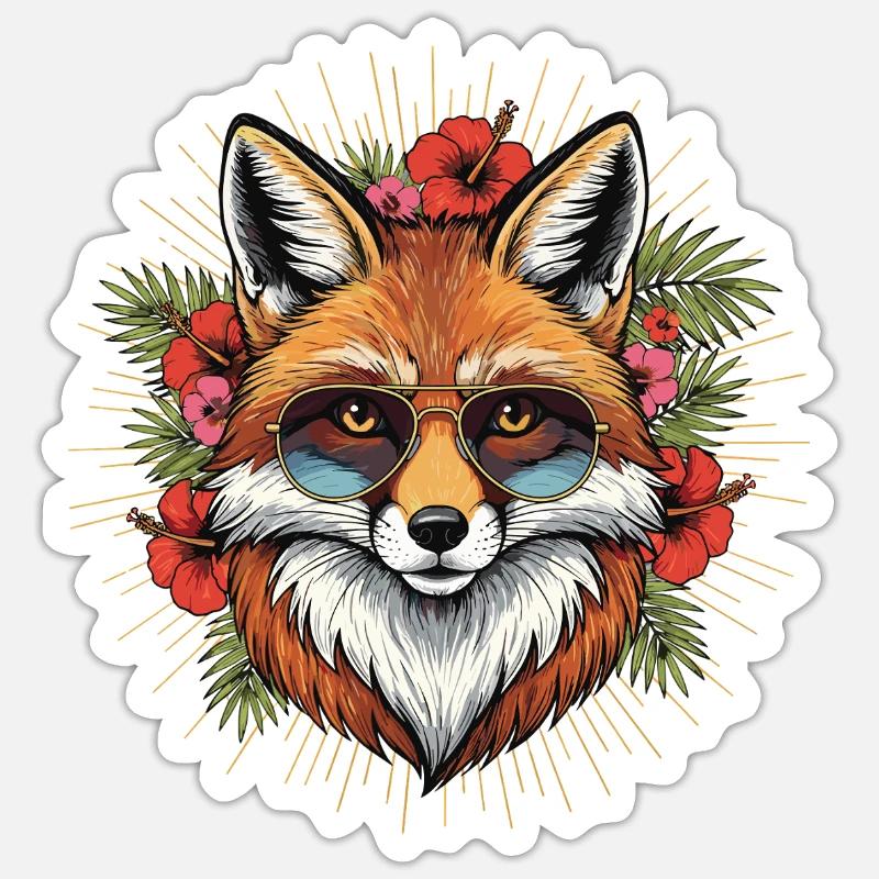 Tropical Sun Fox Style - Sticker size S (10 x 10 cm) - white matte