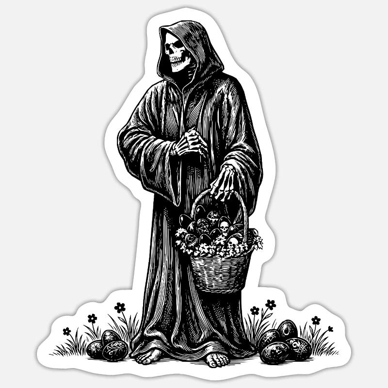 Todesfigur Osterkorb Versteckte Eier Gras - Sticker Größe S (10 x 10 cm) - Mattweiß