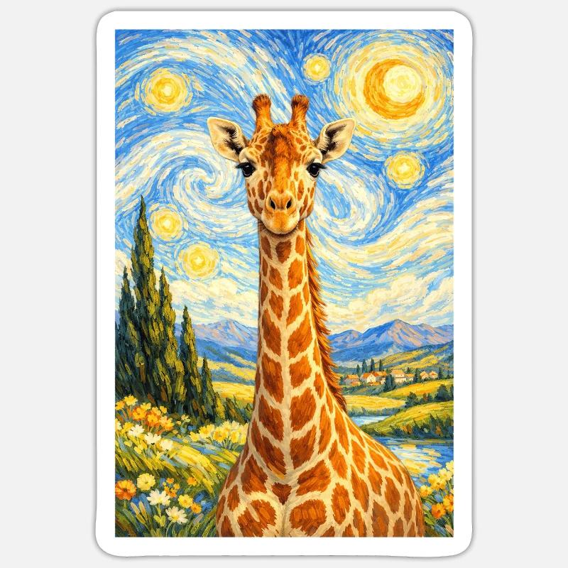 Starry Night Style Giraffe - Sticker size S (10 x 10 cm) - white matte