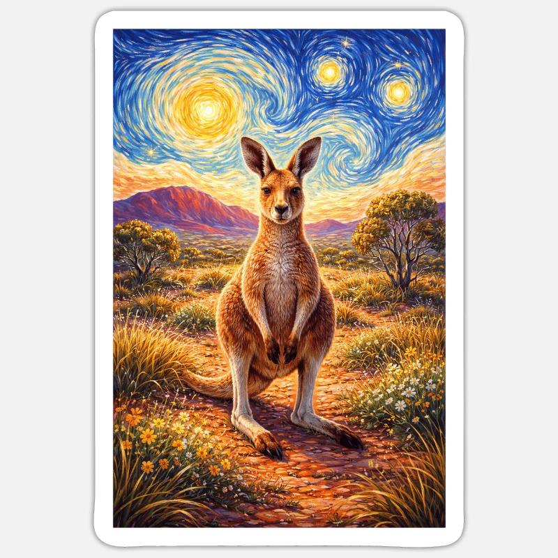 Kangaroo under Starry Night - Sticker size S (10 x 10 cm) - white matte