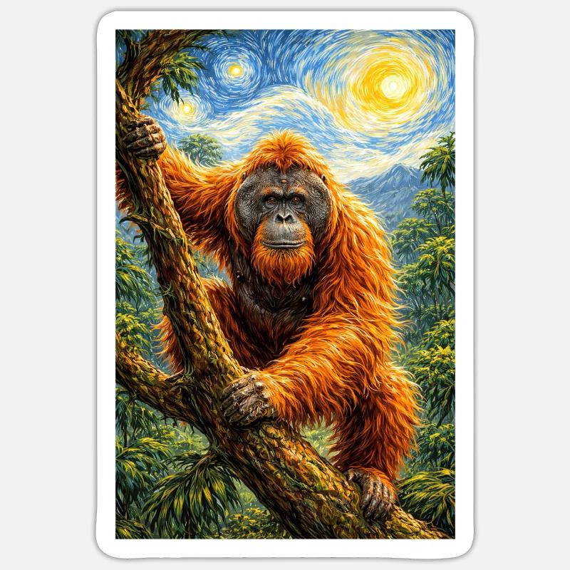 Orangutangstjernenat-stil - Sticker størrelse S (10 x 10 cm) - mat hvid