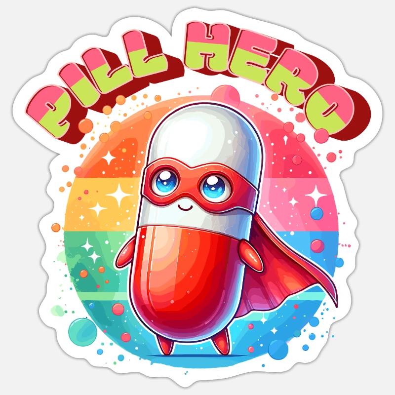 Helden Pille Superheld Medizin Tabletten Held Sticker Größe S (10 x 10 cm)