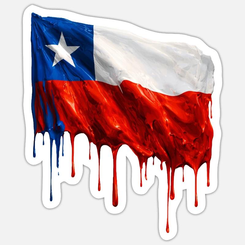 Le drapeau chilien dégoulinant solidement - Sticker taille S (10 x 10 cm) - blanc mat