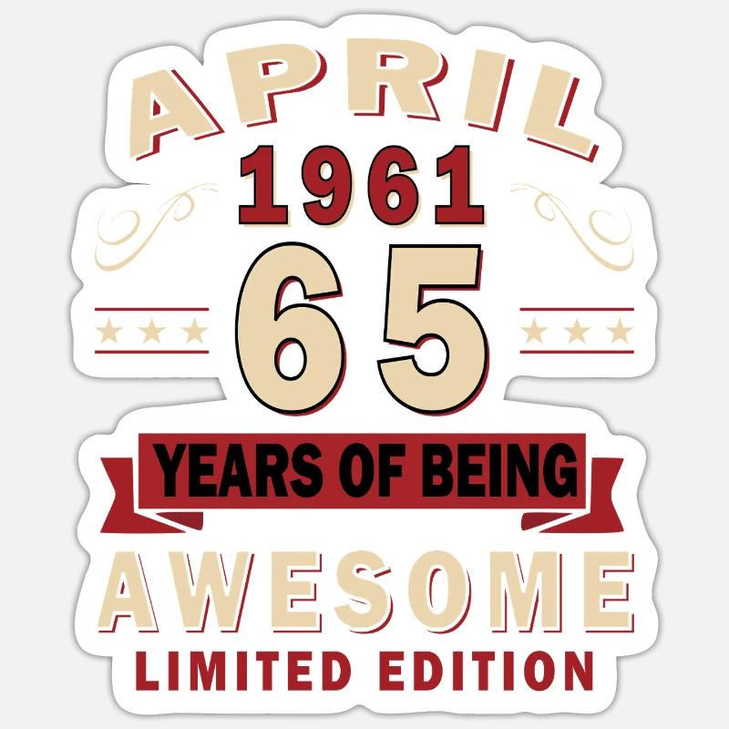 65. Geburtstag Geschenk Mann Oldtimer April 1961 Sticker Größe S (10 x 10 cm)