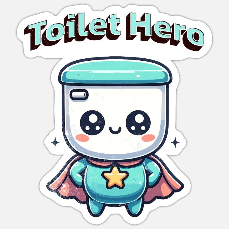 Toiletten Held WC Superheld Bad Badezimmer  - Sticker Größe S (10 x 10 cm) - Mattweiß