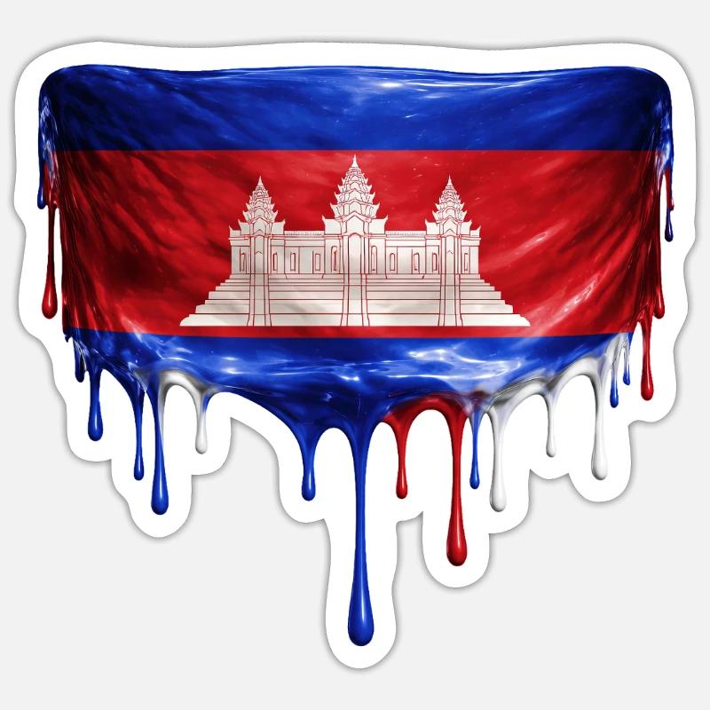 Drapeau de largage d’Angkor Wat - Sticker taille S (10 x 10 cm) - blanc mat