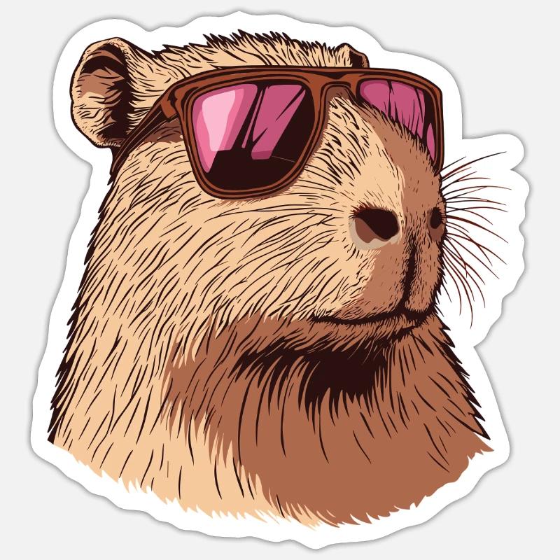 Capybara with pink sunglasses Sticker size S (10 x 10 cm)