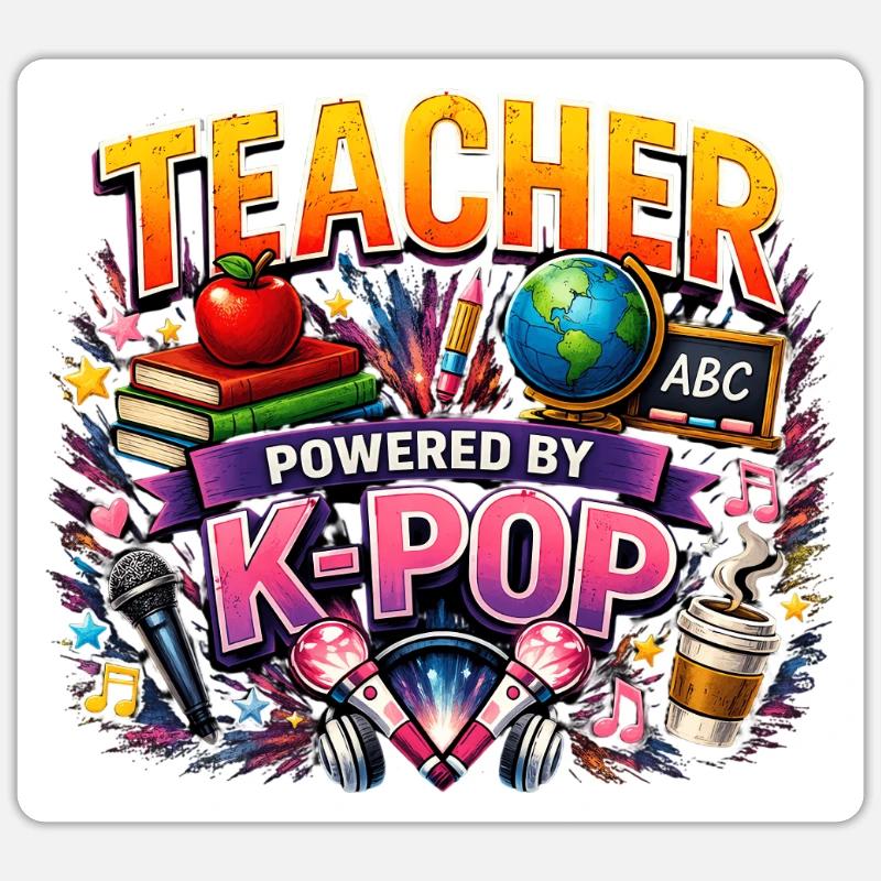 Teacher Powered By K Pop - Sticker size S (10 x 10 cm) - white matte