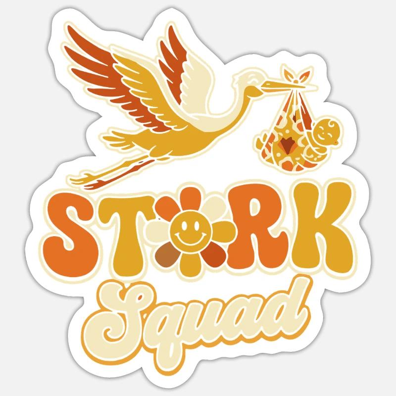 Stork Squad Retro Style - Sticker size S (10 x 10 cm) - white matte