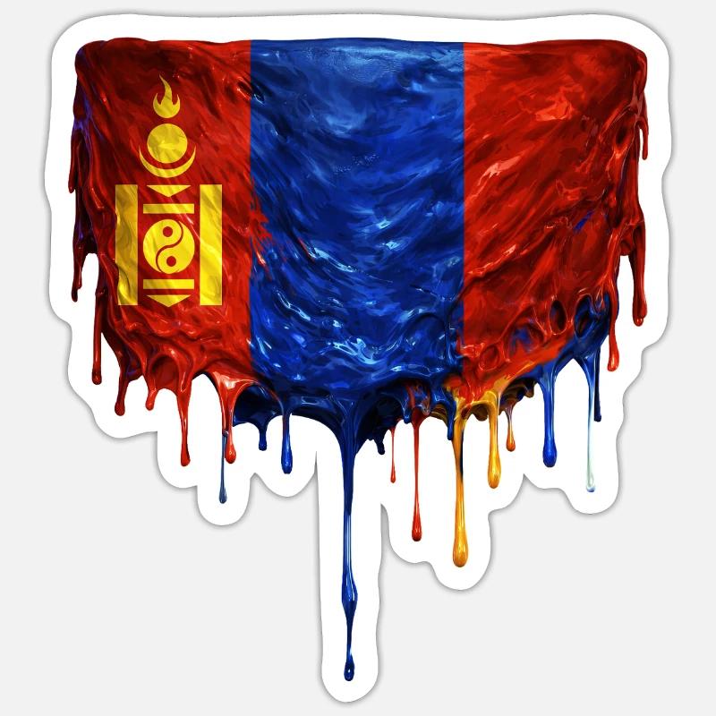 Mongolia Flag Drop - Sticker size S (10 x 10 cm) - white matte