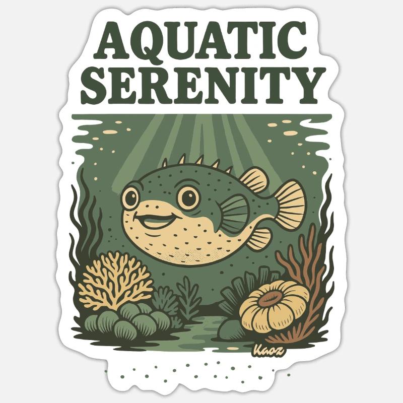 Wasser-Serenity-Kugelfisch - Sticker Größe S (10 x 10 cm) - Mattweiß