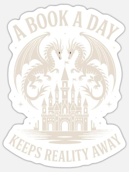 Drache Fantasy Buch Leser Lustig Lesen Nerd - Sticker Größe S (10 x 10 cm) - Mattweiß