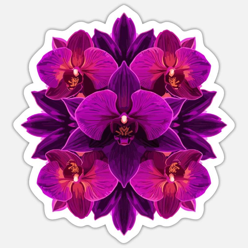 Mandala Orchidée Lumière Pourpre - Sticker taille S (10 x 10 cm) - blanc mat