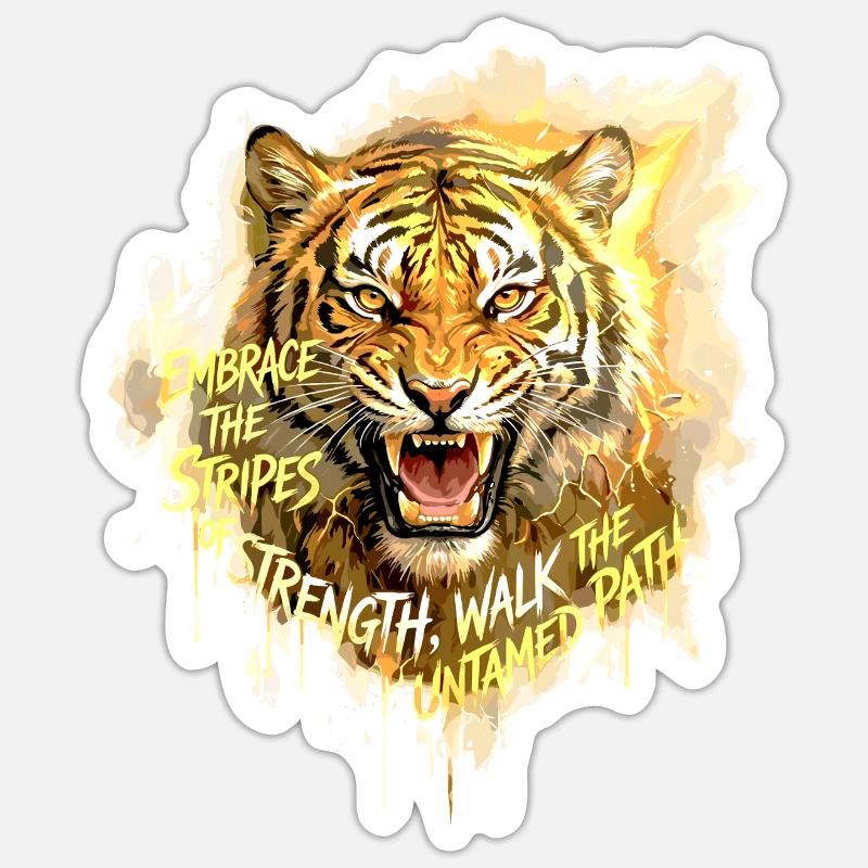 Tiger Strength Untamed Path Quote - Sticker Größe S (10 x 10 cm) - Mattweiß