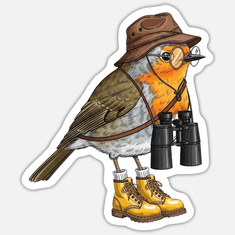 Explorer Robin with Binoculars Sticker size S (10 x 10 cm)