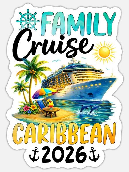 Family Cruise Caribbean 2026 - Sticker Größe S (10 x 10 cm) - Mattweiß