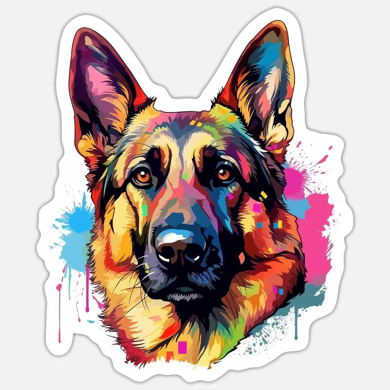 Lebendiger Deutscher Schäferhund Splash - Sticker Größe S (10 x 10 cm) - Mattweiß