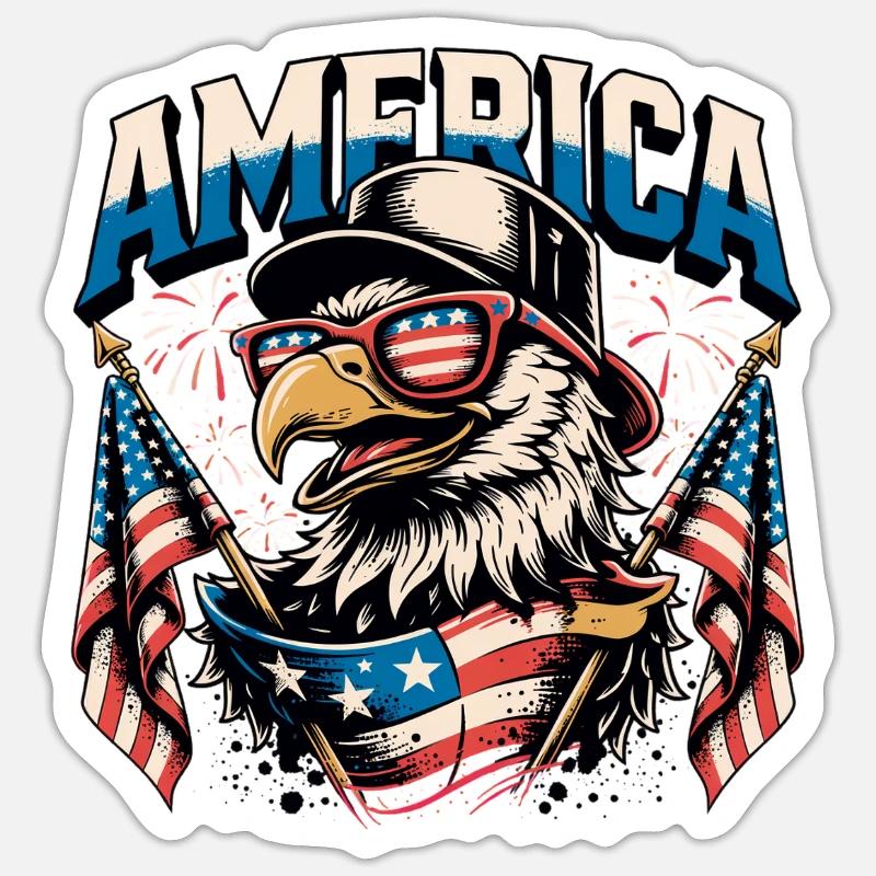 Aigle patriotique avec drapeaux - Sticker taille S (10 x 10 cm) - blanc mat