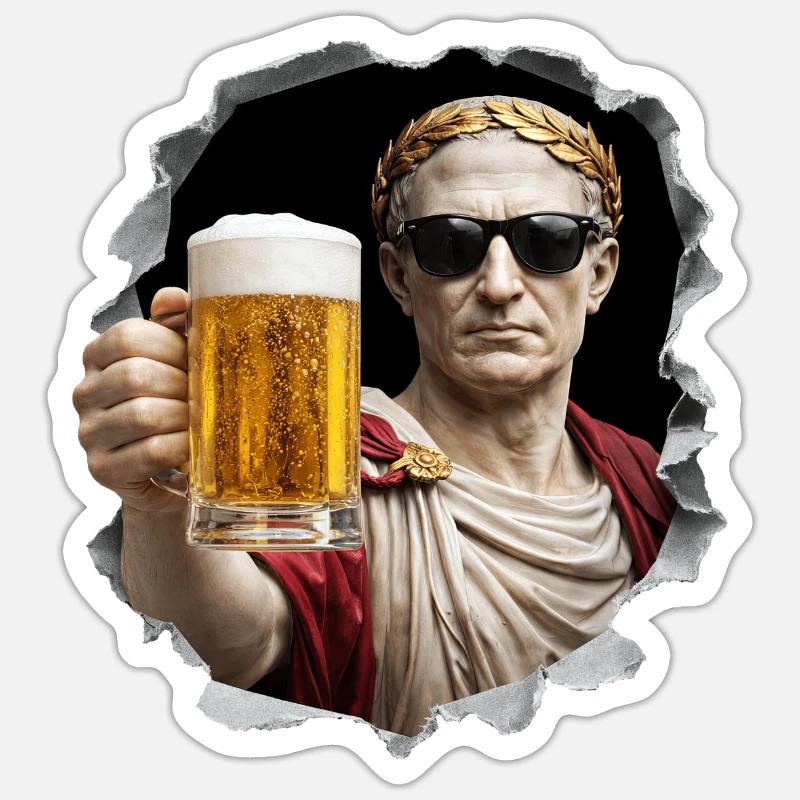  Caesar mit Bier und Sonnenbrille Sticker Größe S (10 x 10 cm)