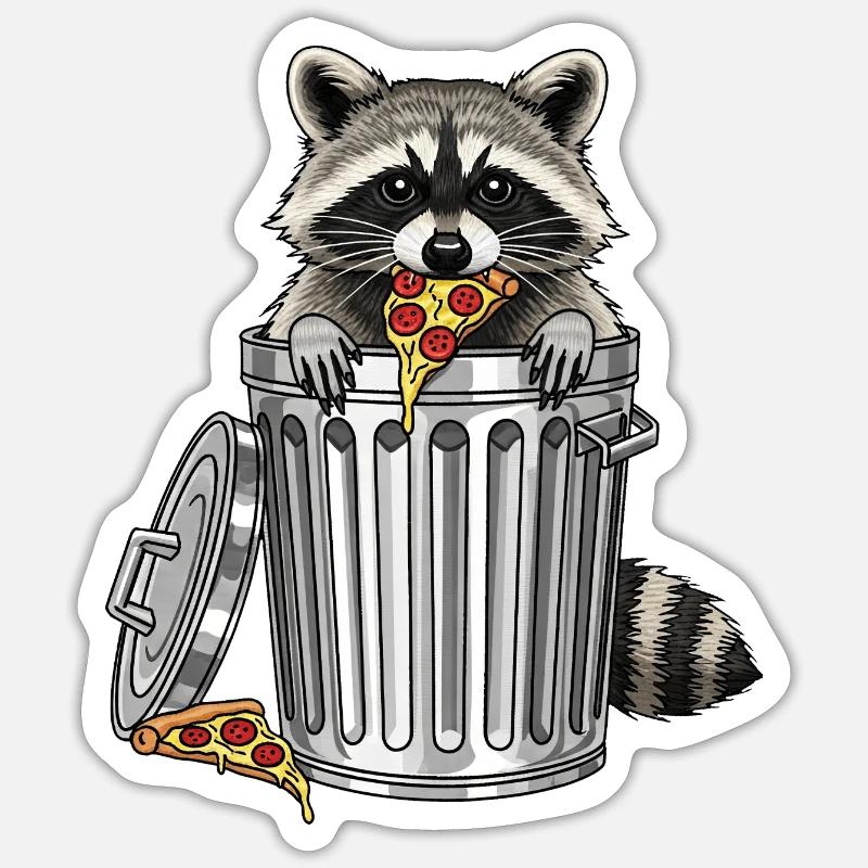 Waschbär-Pizza-Dash - Sticker Größe S (10 x 10 cm) - Mattweiß