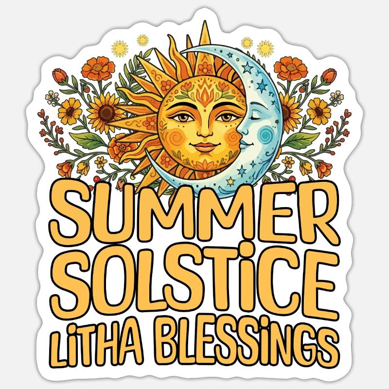 Litha Pagan Solstice d’été Midsommar - Sticker taille S (10 x 10 cm) - blanc mat