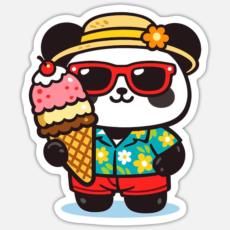 Panda Surf mit Eis - Sticker size S (10 x 10 cm) - white matte