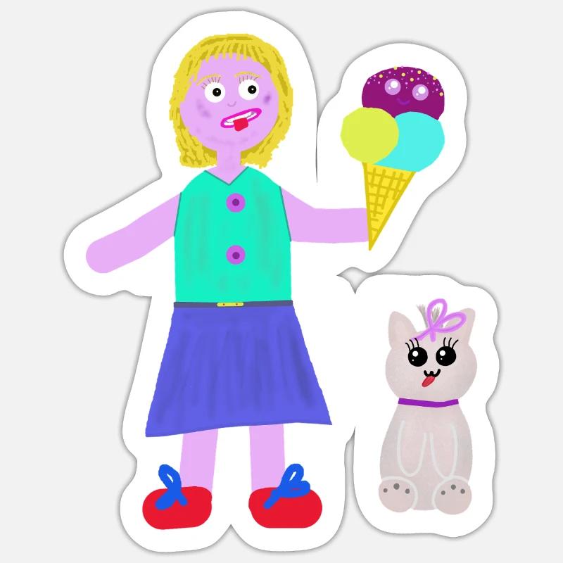 Eiscreme-Mädchen Eiscreme Eiswaffel Eis - Sticker Größe S (10 x 10 cm) - Mattweiß