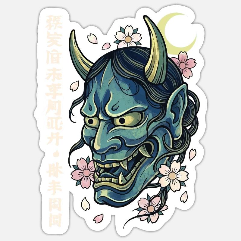 Hannya – Yōkai-Dämon - Sticker Größe S (10 x 10 cm) - Mattweiß