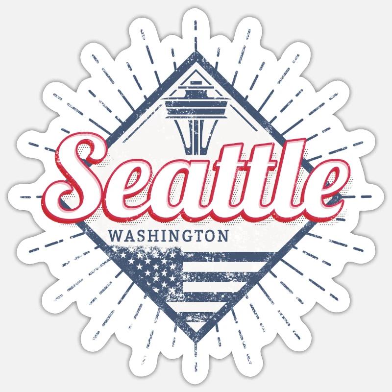 Seattle dans l’État de Washington Souvenir - Sticker taille S (10 x 10 cm) - blanc mat