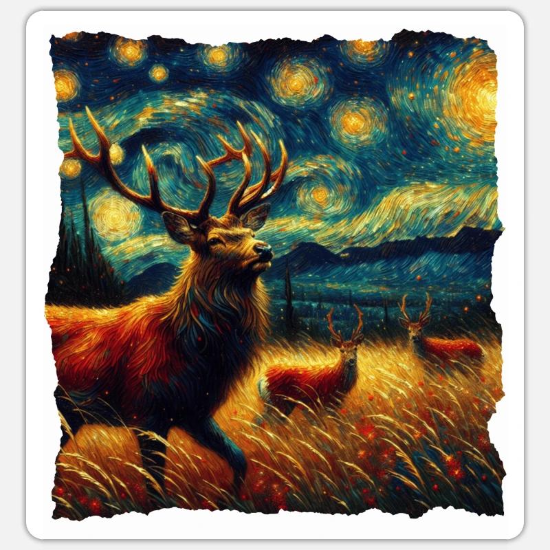 White-tailed deer Starry Night - Sticker size S (10 x 10 cm) - white matte