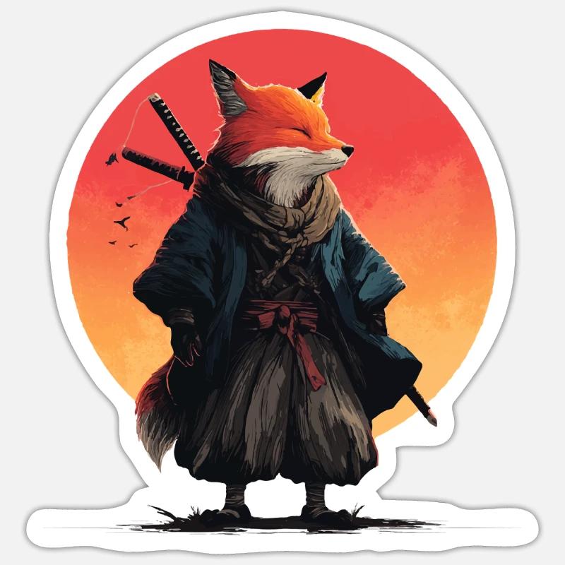 Fox Samurai at Sunset - Sticker size S (10 x 10 cm) - white matte