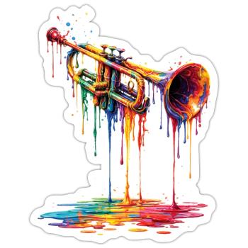 Trumpet with dripping paint - Sticker size S (10 x 10 cm) - white matte - Front