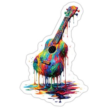 Ukulele with dripping paint - Sticker size S (10 x 10 cm) - white matte - Front