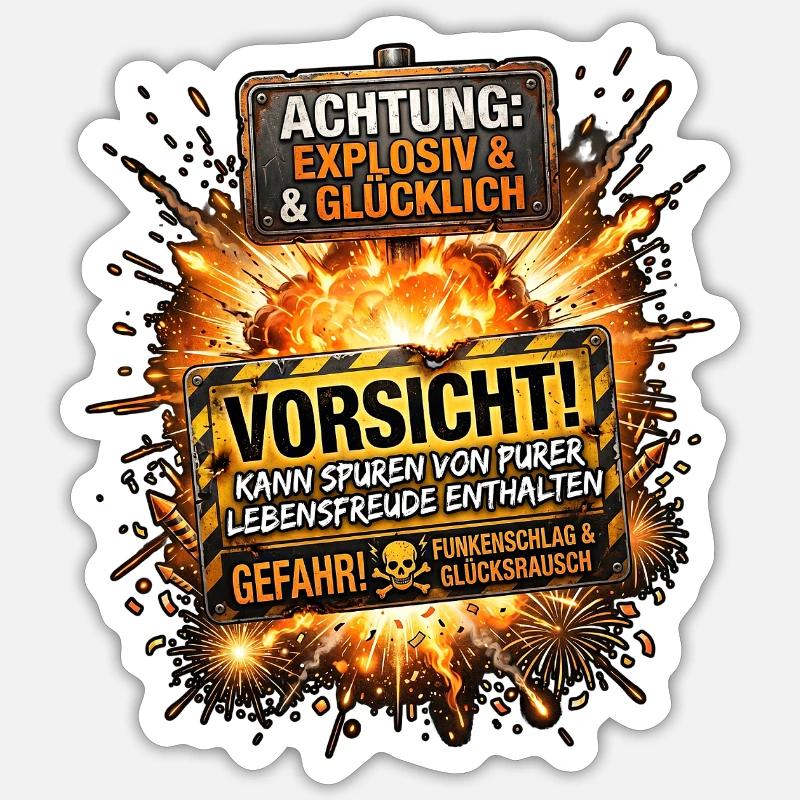 Explosiv Und Glücklich Pyro - Sticker Größe S (10 x 10 cm) - Mattweiß