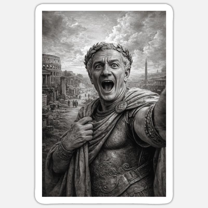 Selfie de César - Sticker taille S (10 x 10 cm) - blanc mat