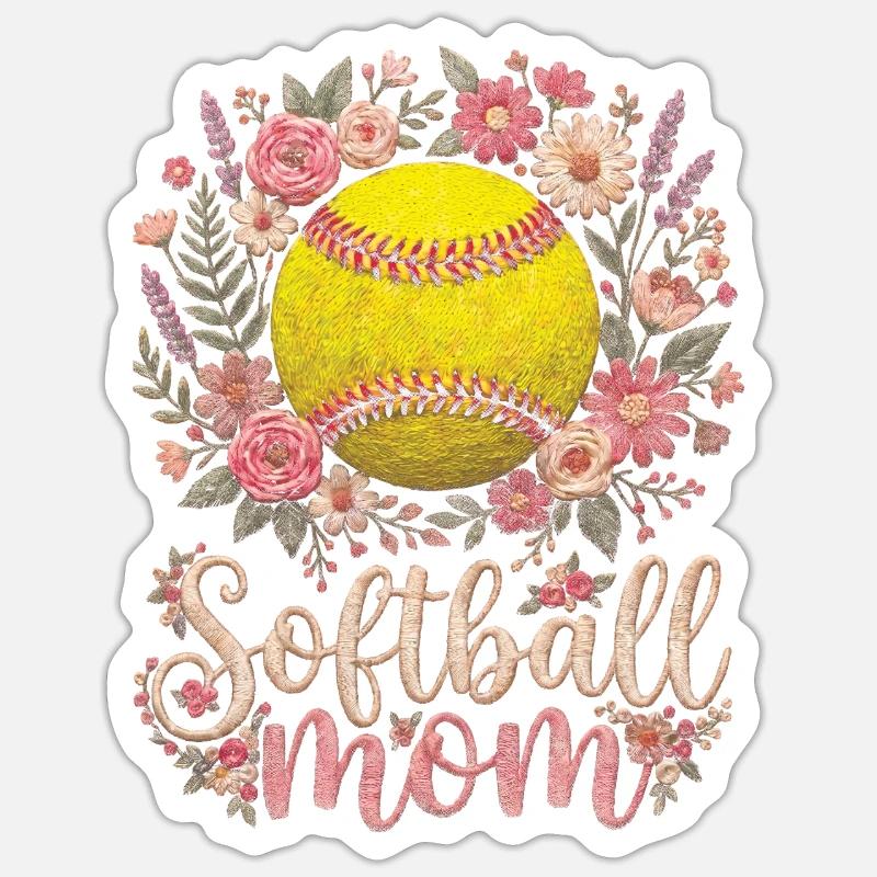 Blumen-Softball-Mutter - Sticker Größe S (10 x 10 cm) - Mattweiß