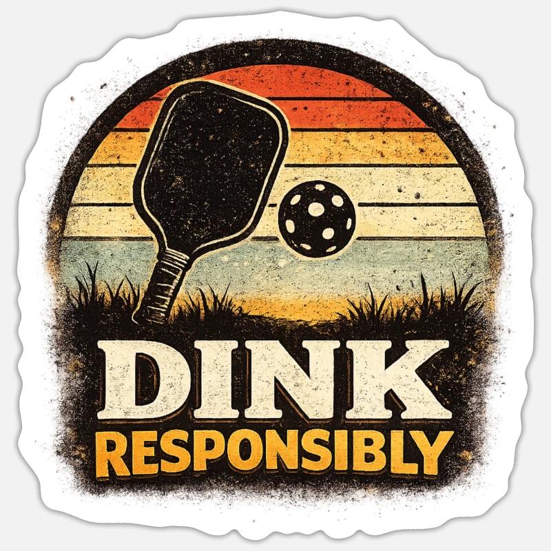 Dink Responsibly Retro Paddle Player Pickleball - Sticker Größe S (10 x 10 cm) - Mattweiß