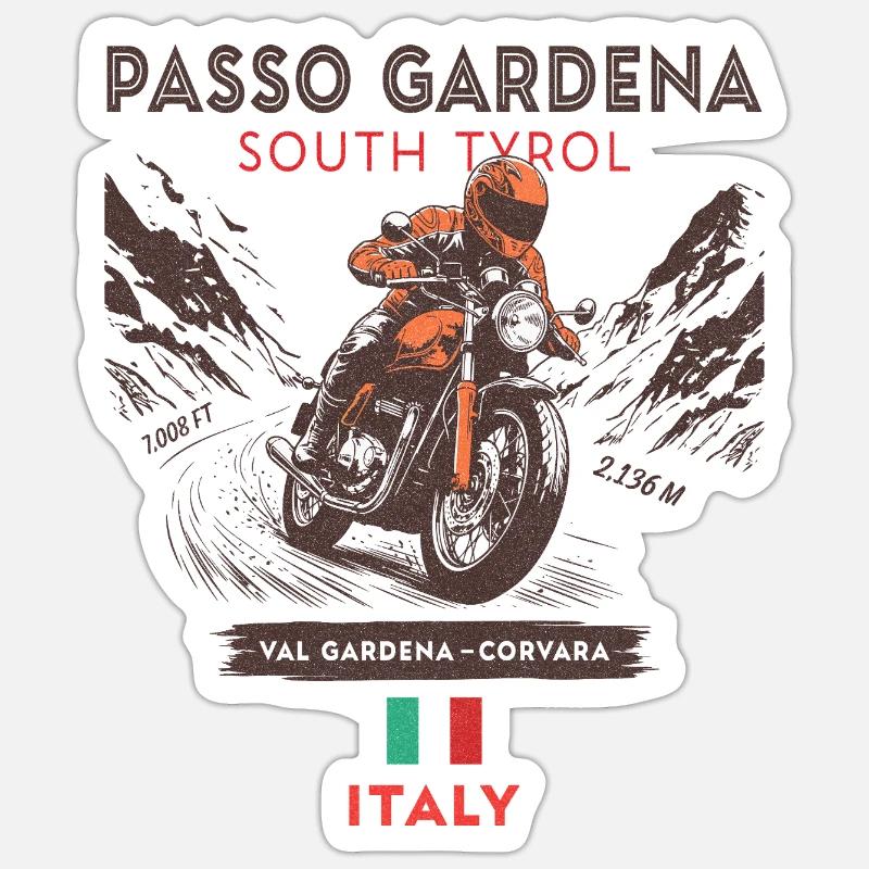 Passo Gardena Motorcycle design– Dolomites - Sticker taille S (10 x 10 cm) - blanc mat