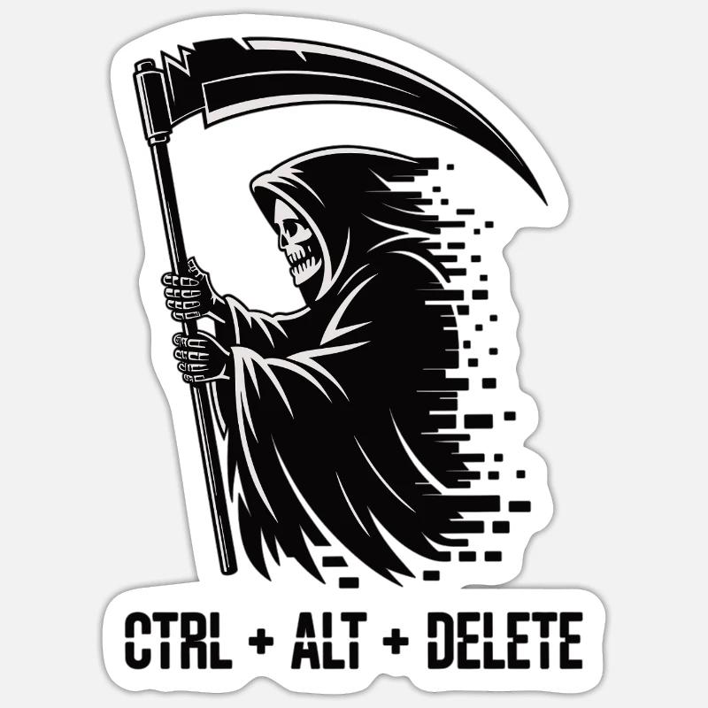 Ctrl Alt Delete Grim Reaper IT Humor Shirt - Sticker size S (10 x 10 cm) - white matte