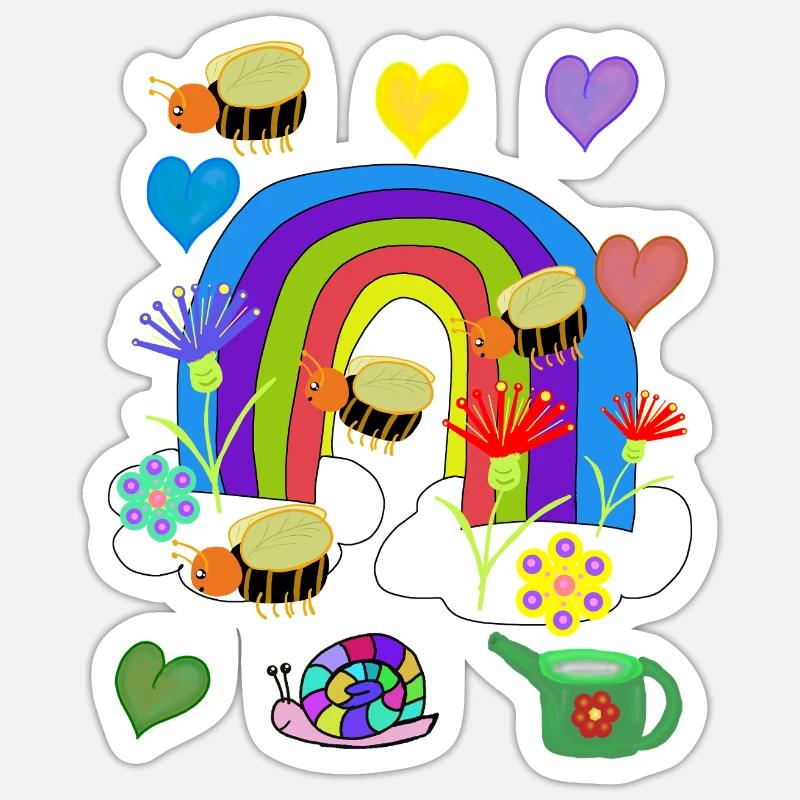 Rainbow Insect Bees Illustration - Sticker size S (10 x 10 cm) - white matte