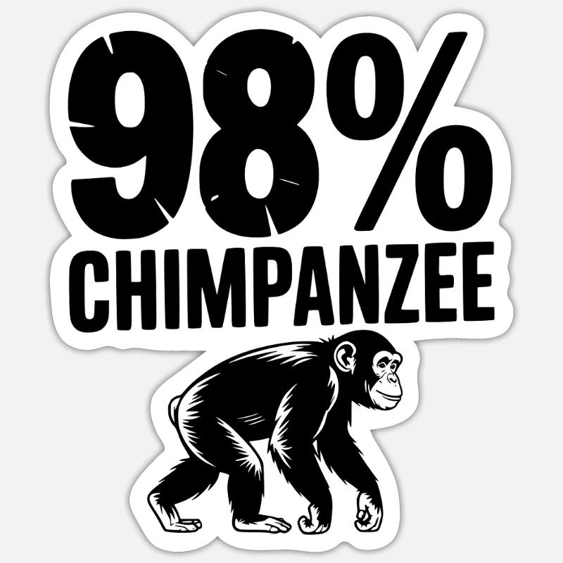 98 % Schimpansen - Sticker Größe S (10 x 10 cm) - Mattweiß