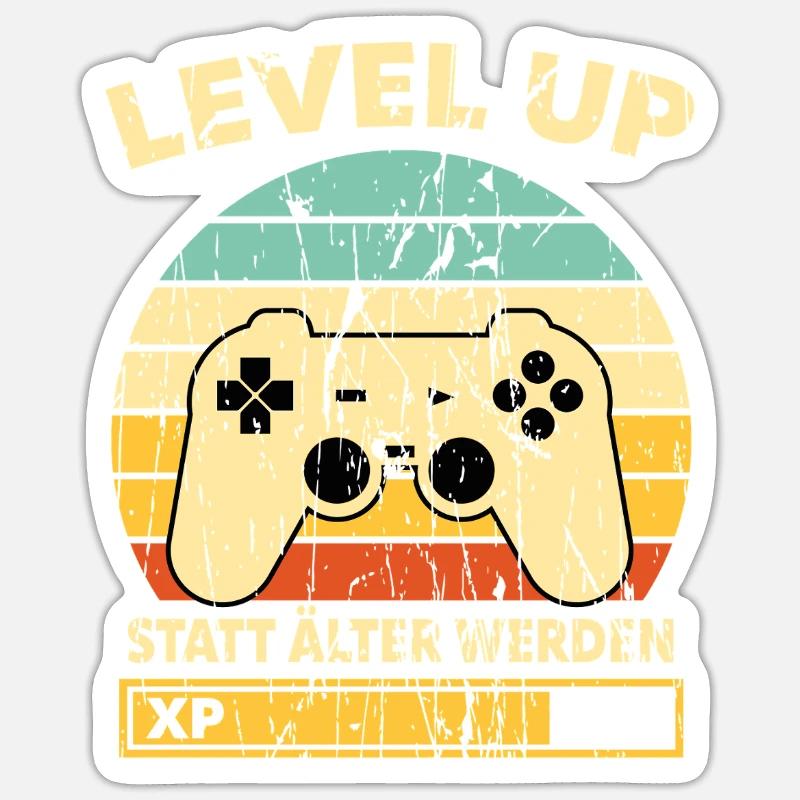 Level Up Retro Controller XP Geburtstag Sticker Größe S (10 x 10 cm)