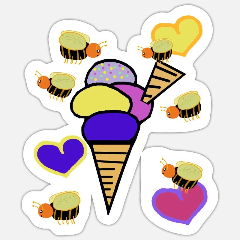 Retro Eis Eiskrem Eiscreme Bienen Sticker Größe S (10 x 10 cm)