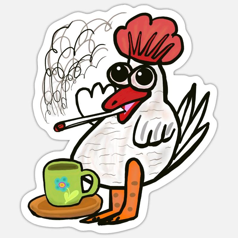 Kaffee Kippen Zigaretten Huhn Pause - Sticker Größe S (10 x 10 cm) - Mattweiß