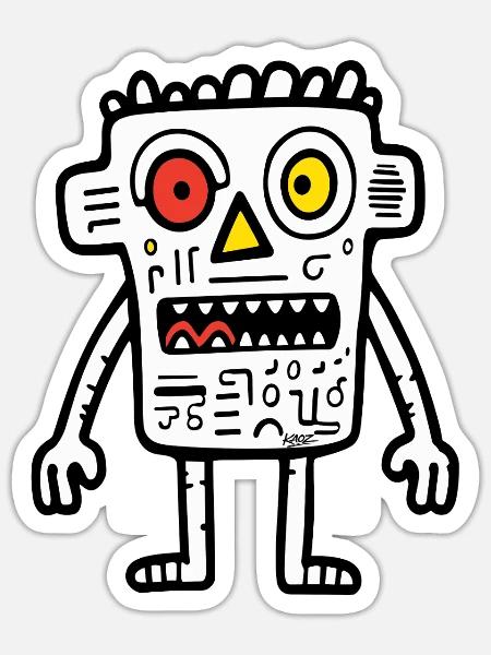 Schrulliger Doodle-Roboter - Sticker Größe S (10 x 10 cm) - Mattweiß
