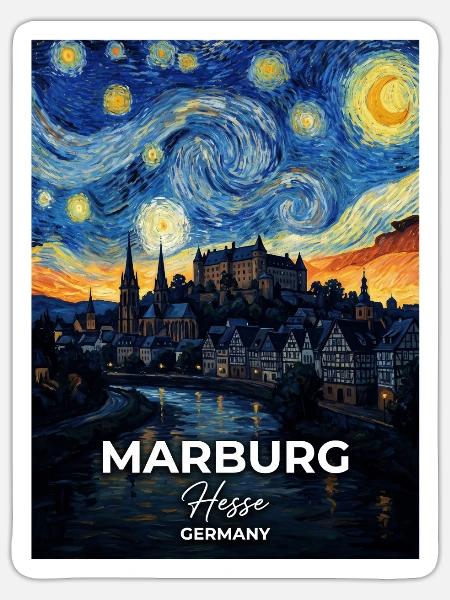 Marburg Germany Sternennacht - Sticker Größe S (10 x 10 cm) - Mattweiß