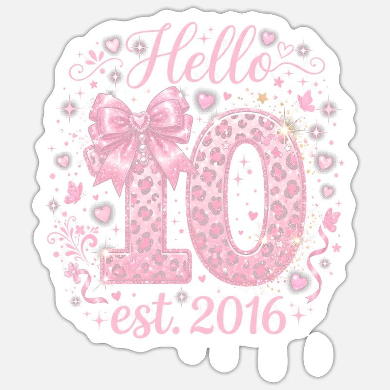 Hello 10th Birthday Leopard Pink - Sticker size S (10 x 10 cm) - white matte