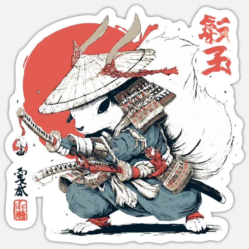 Samurai-Eichhörnchen, japanischer Krieger, Ukiyo-e-Stil Su - Sticker Größe S (10 x 10 cm) - Mattweiß